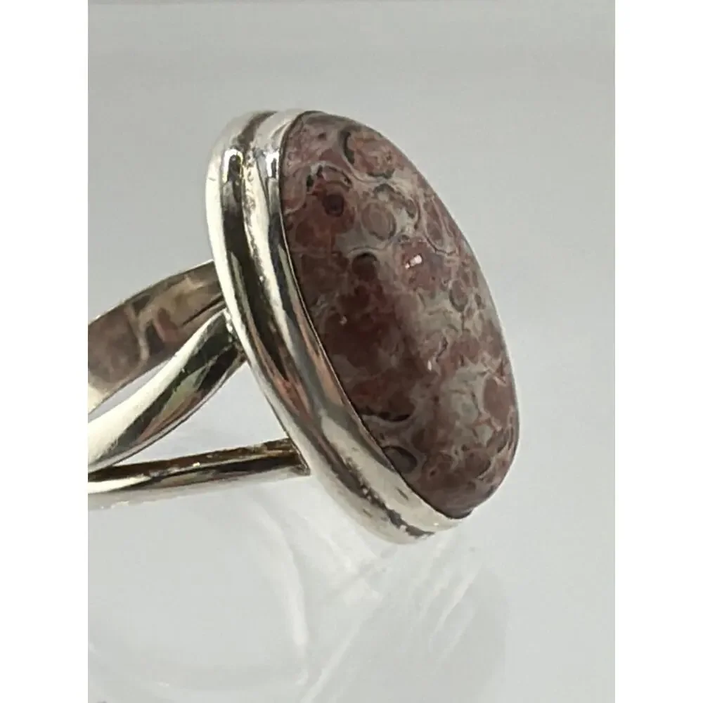 Oval Leopard Skin Jasper Sterling Silver Ring Artisan Jewelry 7.5
